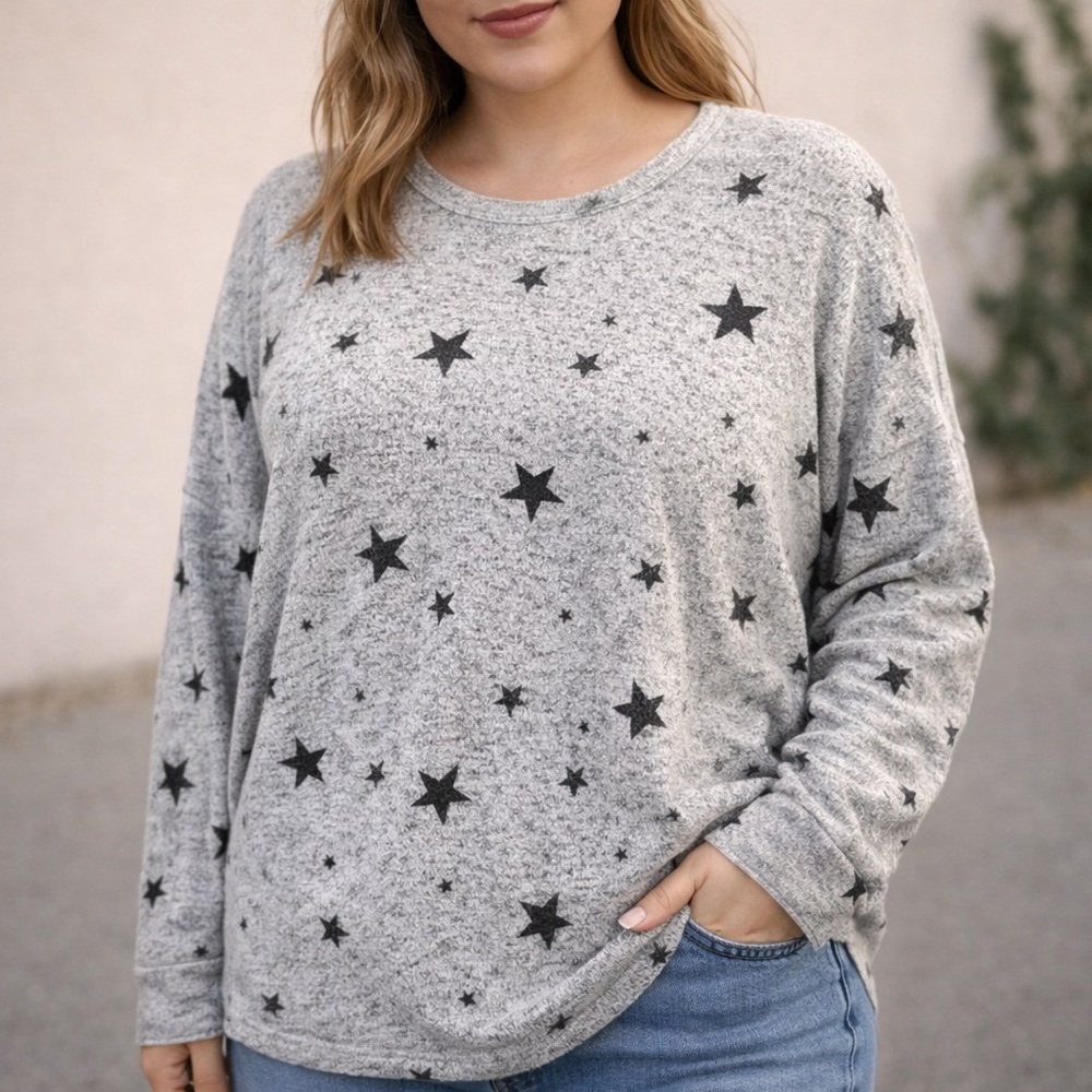 Buffalo David Bitton Star Print Raglan Sweater | Women’s XL | Soft Gray Knit